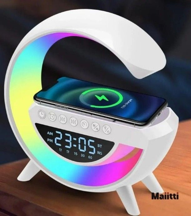 Lámpara led G Alta voz Bluetooth, carga inalámbrica, alarma reloj despertador