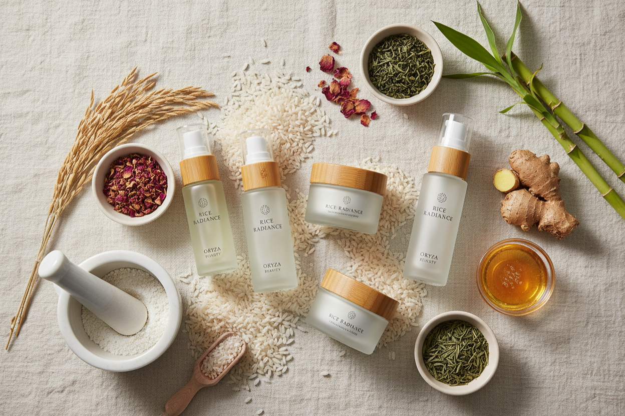 Productos Bioaqua con ingredientes naturales de arroz